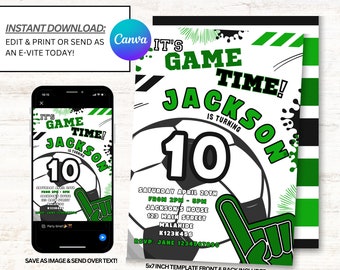 Voetbaluitnodigingen, voetbaluitnodigingen, voetbalfeestuitnodiging, Instant Download
