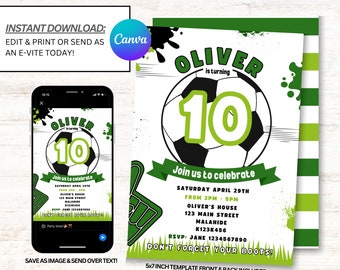 Soccer Invitation, Football Party Invite, Instant Download