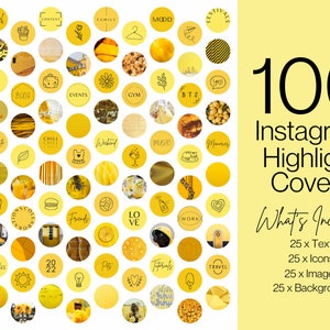 100 Yellow Instagram Story Highlight Covers - Canva Editable Instagram Templates - IG Story - Yellow/Aesthetic - Instagram Highlights