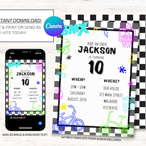 BMX Birthday Invitations, BMX Invites, Biker Invites, Instant Download