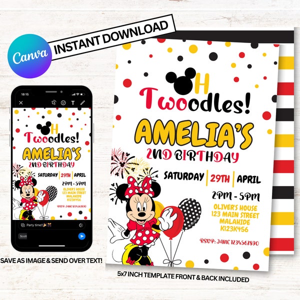 Oh Twoodles Invitation, Oh Twodles Invitation, Minnie Mouse Invitations, Instant Download