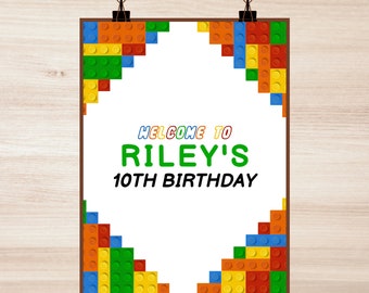 Printable Custom Brick Building Block Party Sign Banner Sign Decor ...