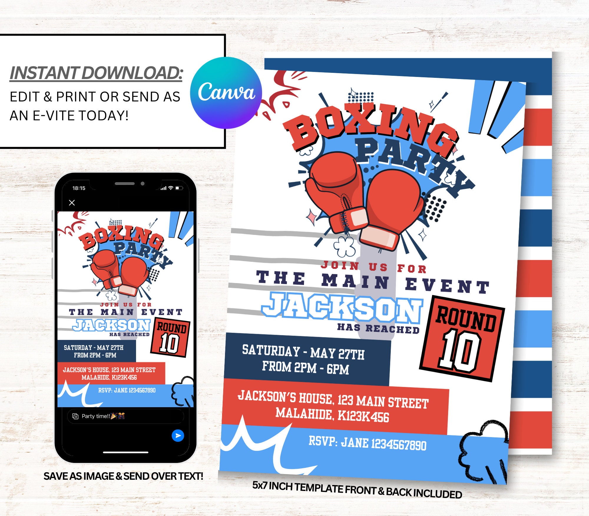 Boxing Birthday Invitation, Boxing Birthday Invites, Boxing Invitations, Instant Download Etsy