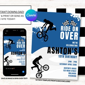 BMX Birthday Invitations, BMX Invites, Biker Invites, Instant Download