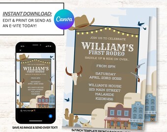 My First Rodeo Birthday Invitation, First Rodeo Invitations, My First Rodeo Invites, Instant Download