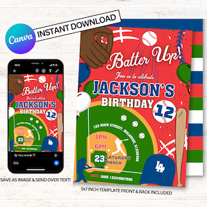Dodgers Invitations, Baseball Birthday Invitation, Dodgers Party Invites, Instant Download