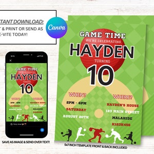 Kickball Party Invites, Kickball Invitations, Kickball Party Invite, Instant Download