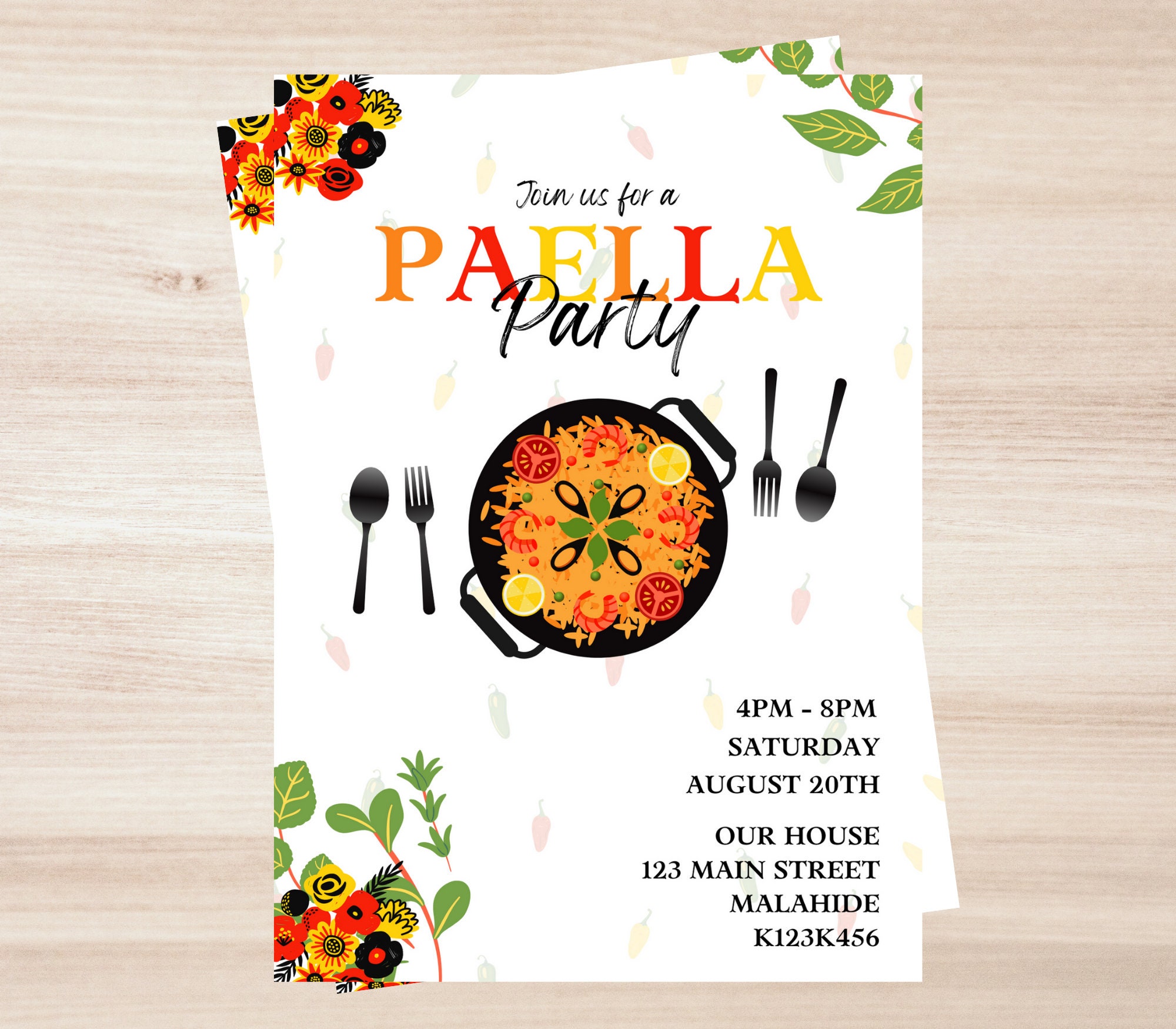 Paella Party Invitation Template Dinner Party Invitation Etsy
