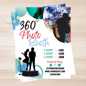 360 Photo Booth Flyer -  Camera Booth/ Event / Rental Editable Template 8.5x11inch