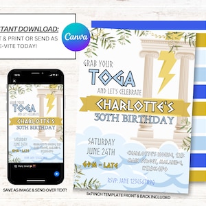 Toga Invitation, Toga Party Invites, Toga Party Invitations, Instant Download