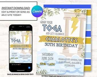 Toga Invitation, Toga Party Invites, Toga Party Invitations, Instant Download