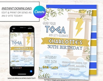 Toga Invitation, Toga Party Invites, Toga Party Invitations, Instant Download