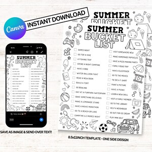 Summer Bucket List, Summer Bucket List Printable, Summer Bucket Coloring Page, Coloring Bucket List