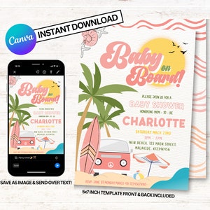 Baby on Board Invitation, Baby on Board Baby Shower Invitations, Surfing Baby Shower Invitations, Instant Download