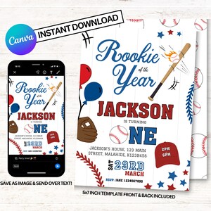 Rookie Invitation, Dodgers Invitations, Baseball Birthday Invitation, Instant Download