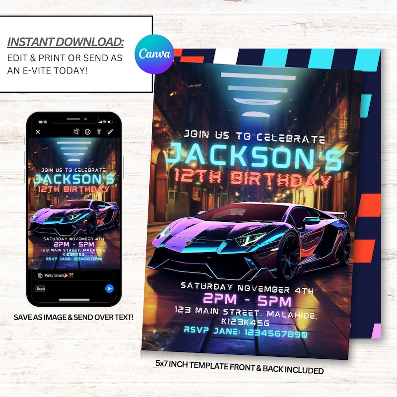 Lamborghini Birthday Invitation - Etsy
