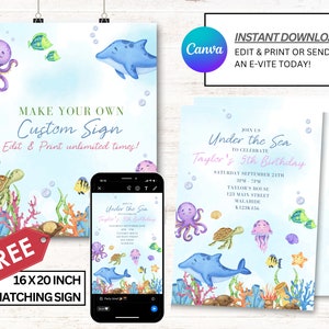 Under The Sea Invitation, Under the Sea Party Invites, Instant Download