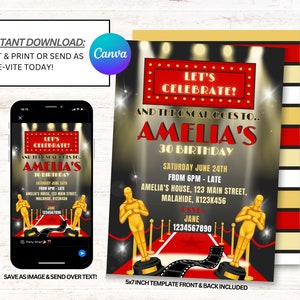 Oscar Party Invite, Oscars Theme Party Invitation, Oscars Invitations, Instant Download