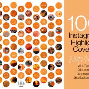 100 Orange Instagram Story Highlight Covers - Canva Editable Instagram Templates - IG Story - Orange/Aesthetic - Instagram Highlights