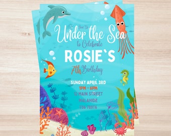 Under The Sea Invitation, Under the Sea Party Invites, Instant Download