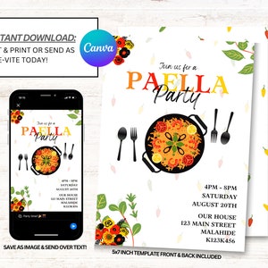 Paella Party Invitation, Paella Party Invites, Paella Invitations, Instant Download