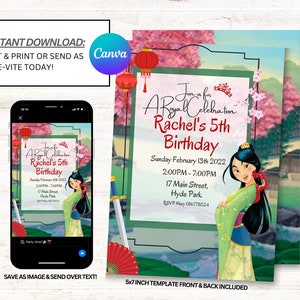 Mulan Invitations, Mulan Invites, Princess Birthday Invitation, Instant Download