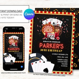 Casino Invitations, Casino Party Invites, Poker Party Invites, Instant Download