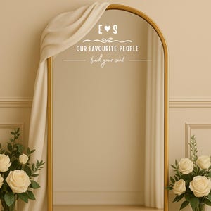 Adesivo de espelho para mapa de assentos de casamento &quot;Nossos Favoritos&quot; – Vinil | Adesivo de vinil removível para placas de acrílico ou vidro