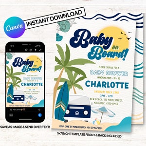 Baby on Board Invitation, Baby on Board Baby Shower Invitations, Surfing Baby Shower Invitations, Instant Download