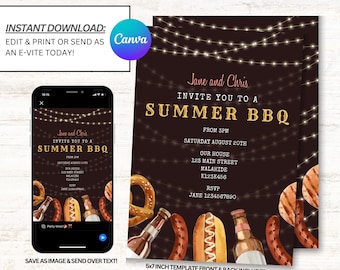 BBQ Invitation, BBQ Invites. Backyard BBQ Party Invitations, Instant Download
