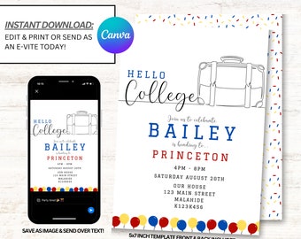 Trunk Party Invitation, Graduation invitation, College, University, Going Away Party Invite, Instant Download