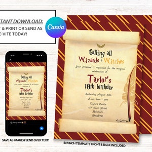 Wizard Birthday Invitation, School of Wizardry Birthday Party Invite, Instant Download