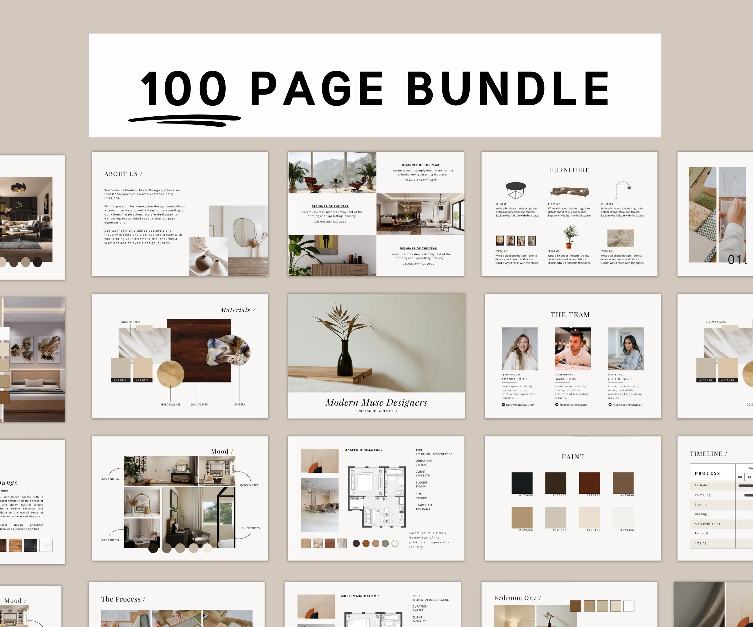 Interior Design Template Bundle, 100 Interior Design Templates, Minimal ...