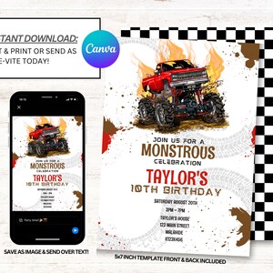 Monster Truck Invitation, Monster Truck Invites, Trucking Birthday Party Invite, Instant Download