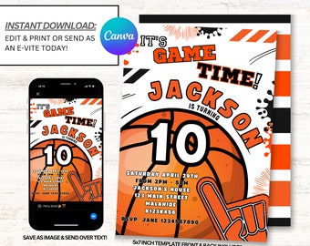 Basketball Invitations, Basketball Party Invite, Instant Download