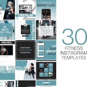 30 Fitness Instagram Post Templates - Instagram Engagement Posts - IG Templates - Brand Instagram Feed - Canva - Fitness - Gym - Content