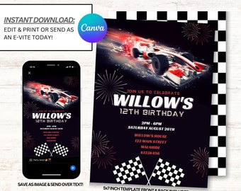 Race Car Invitations, Racecar Invitation, Racecar Invites, Instant Download