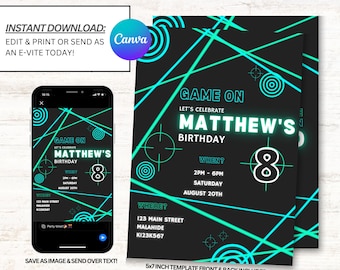 Laser Tag Invitation, Laser Tag Party Invitations, Laser Tag Invites, Instant Download