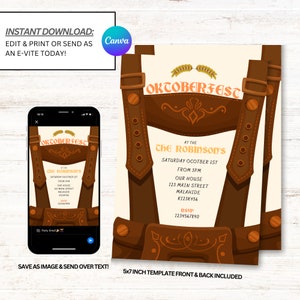 Oktoberfest Invitations, Oktoberfest Party Invite, Lederhosen Invites, Instant Download