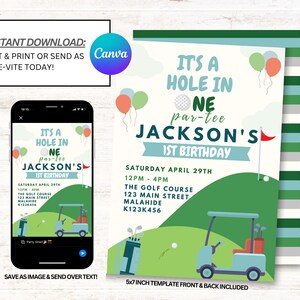Golf Invitation, Golf 1st Birthday Invites, Hole In One Invitations, Instant Download