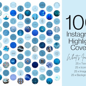 100 portadas destacadas de historias de Instagram azules - Plantillas de Instagram editables de Canva - Historia de IG - Azul/Estético - Aspectos destacados de Instagram