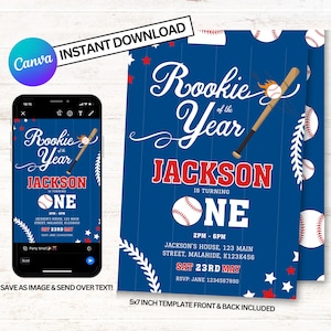 Rookie Invitation, Dodgers Invitations, Baseball Birthday Invitation, Instant Download