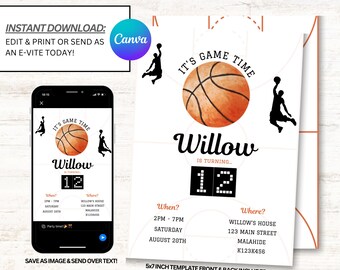 Basketbal uitnodiging, basketbal partij uitnodigen, Instant Download