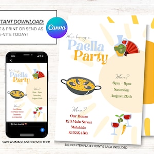 Paella Party Invitation, Paella Party Invites, Paella Invitations, Instant Download
