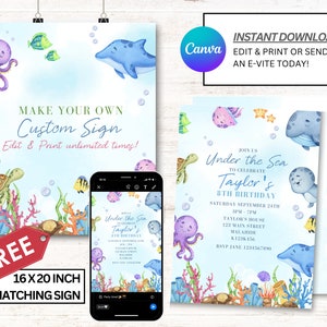 Under The Sea Invitation, Under the Sea Party Invites, Instant Download