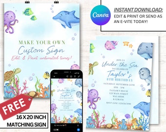 Under The Sea Invitation, Under the Sea Party Invites, Instant Download