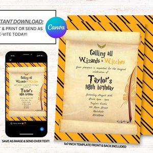 Wizard Birthday Invitation, School of Wizardry Birthday Party Invite, Instant Download
