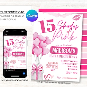 Shades of Pink Invitations, Shades of Pink Birthday Invites, Shades of Pink Invitation, Instant Download