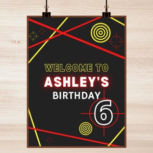 Laser Tag / Neon Printable Birthday Party Welcome Sign - Decor - Instant Download - 16x20inch