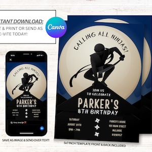 Ninja Birthday Invitation, Ninja Invitations, Ninja Warrior Invites, Instant Download